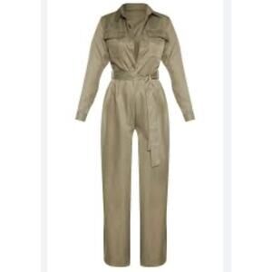 INC Womens Wide Leg Button-Front Jumpsuit Doe Brown Size 16W NWT $129